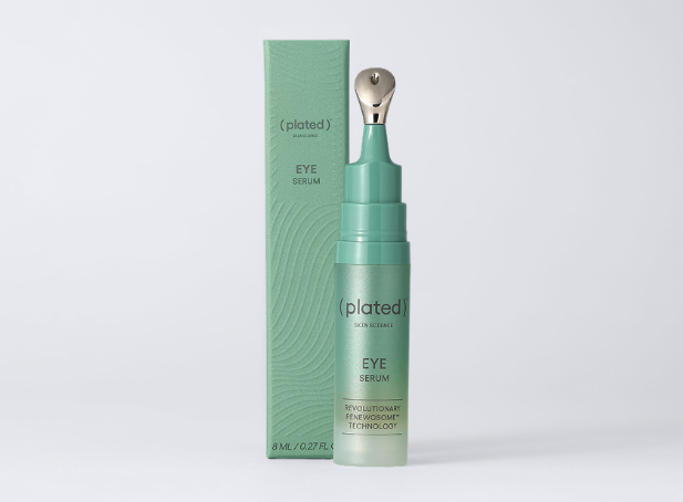 A bottle of (plated) eye serum, our new eye cream for dark circles in Nashville, TN. 